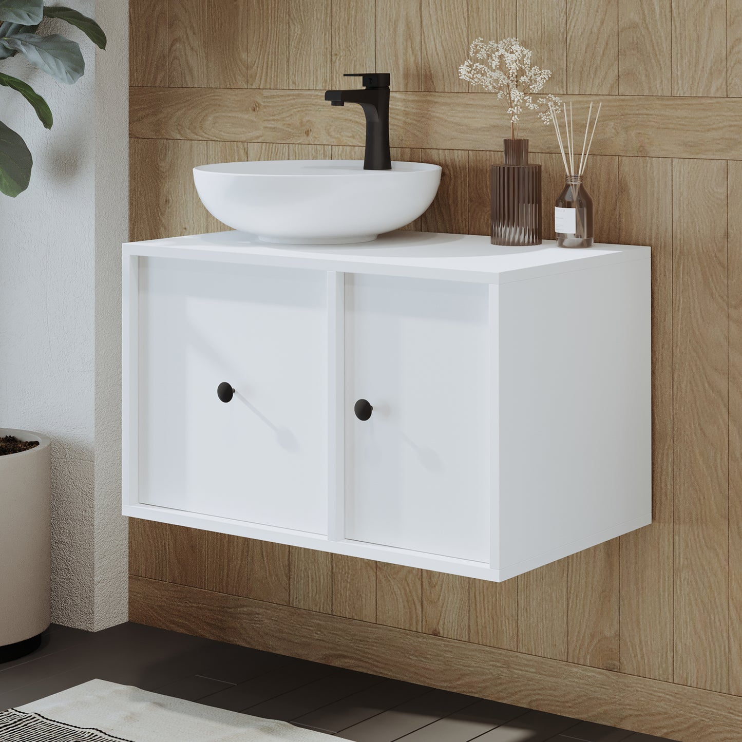 Roomart Badezimmermöbel GUSTO 75 cm – Keramik Waschbecken &/oder Unterschrank – Modernes Design – Varianten wählbar – Eiche oder Weiß