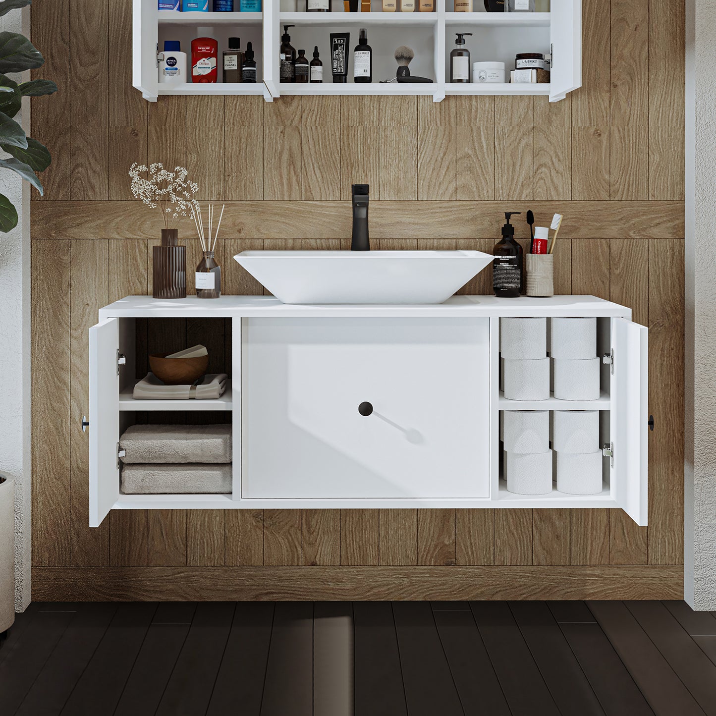 Roomart Badmöbel GUSTO-ATL 120 cm – Keramik Waschbecken &/oder Unterschrank – Modernes Design – Varianten wählbar – Eiche oder Weiß