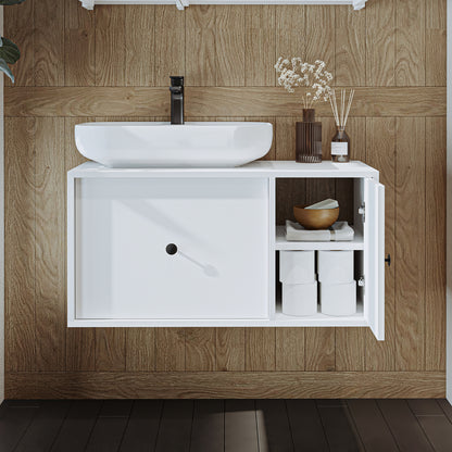 Roomart Badezimmermöbel GUSTO 90 cm – Keramik Waschbecken &/oder Unterschrank – Modernes Design – Varianten wählbar – Eiche oder Weiß
