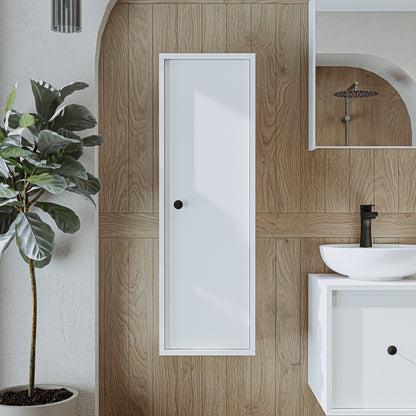 Roomart Hochschrank „Gusto“ – moderner 110 cm Bad-Hängeschrank mit Softclose – Weiß, Eiche