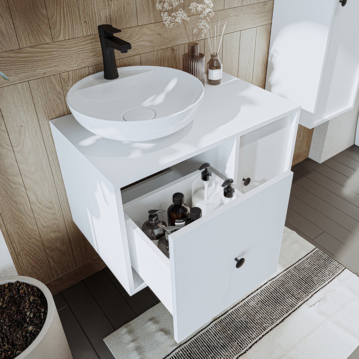 Roomart Badezimmermöbel GUSTO 75 cm – Keramik Waschbecken &/oder Unterschrank – Modernes Design – Varianten wählbar – Eiche oder Weiß