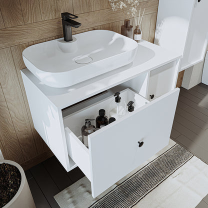 Roomart Badezimmermöbel GUSTO 90 cm – Keramik Waschbecken &/oder Unterschrank – Modernes Design – Varianten wählbar – Eiche oder Weiß