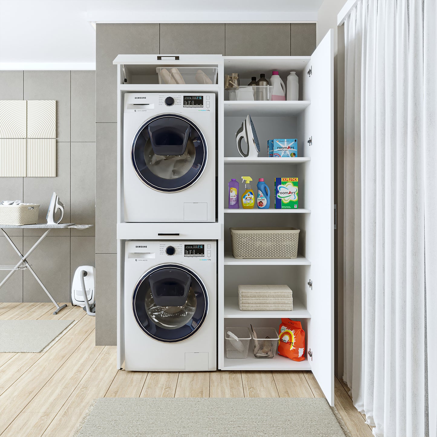 Roomart Waschmaschinenschrank, Trockner auf Waschmaschine • 127 cm breit • In 3 Farben