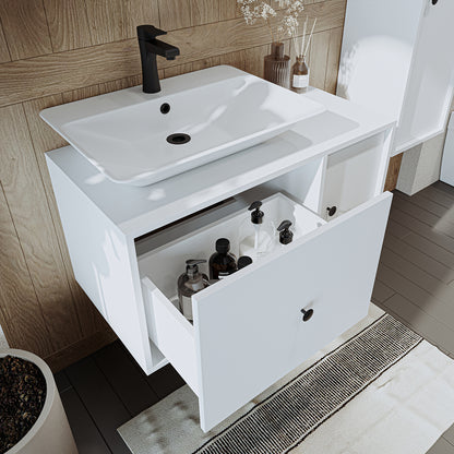 Roomart Badezimmermöbel GUSTO-ATL 90 cm – Keramik Waschbecken &/oder Unterschrank – Modernes Design – Varianten wählbar – Eiche oder Weiß