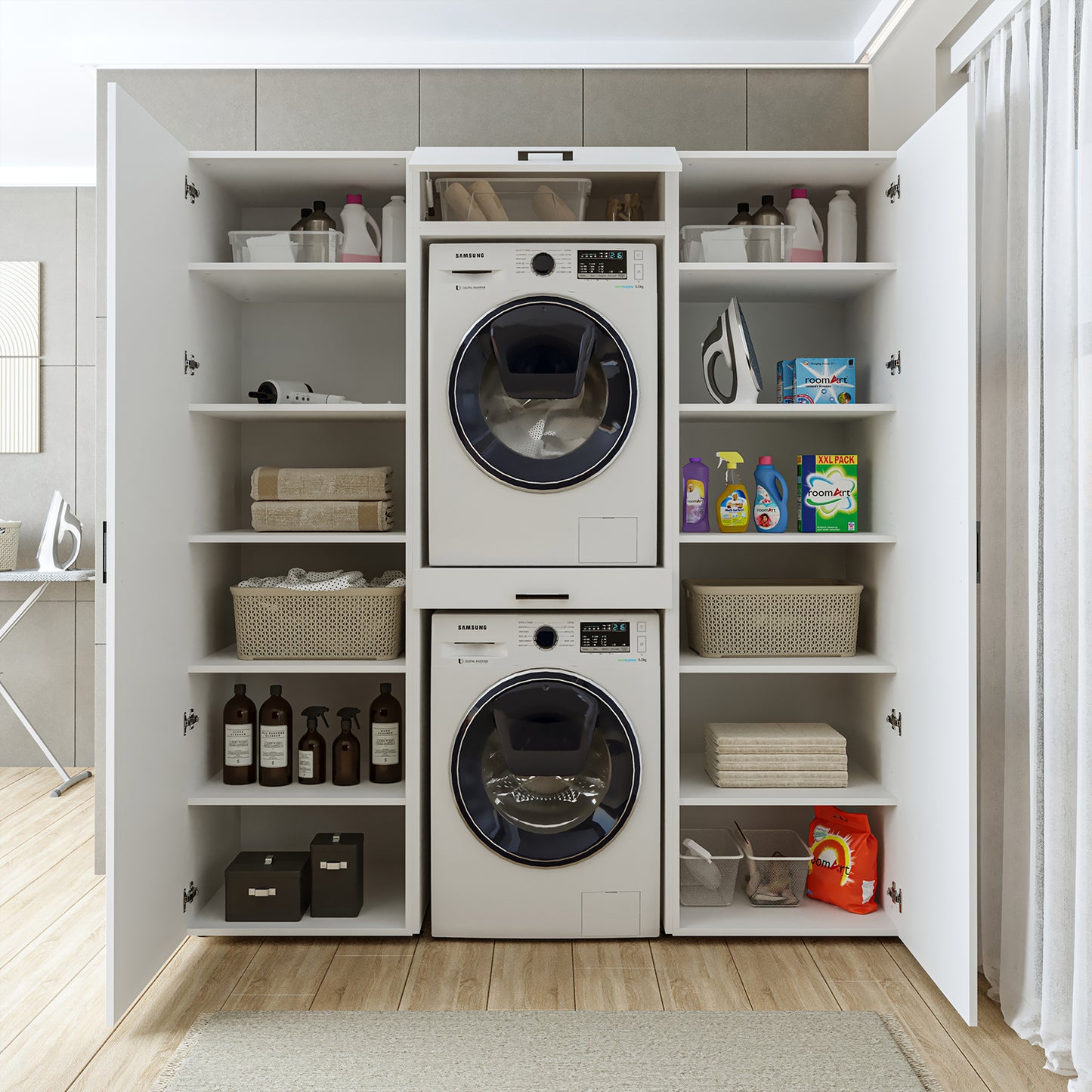 Roomart DUO I Schrankwand 187 cm – Waschmaschine & Trockner, Soft-Close | 3 Farben