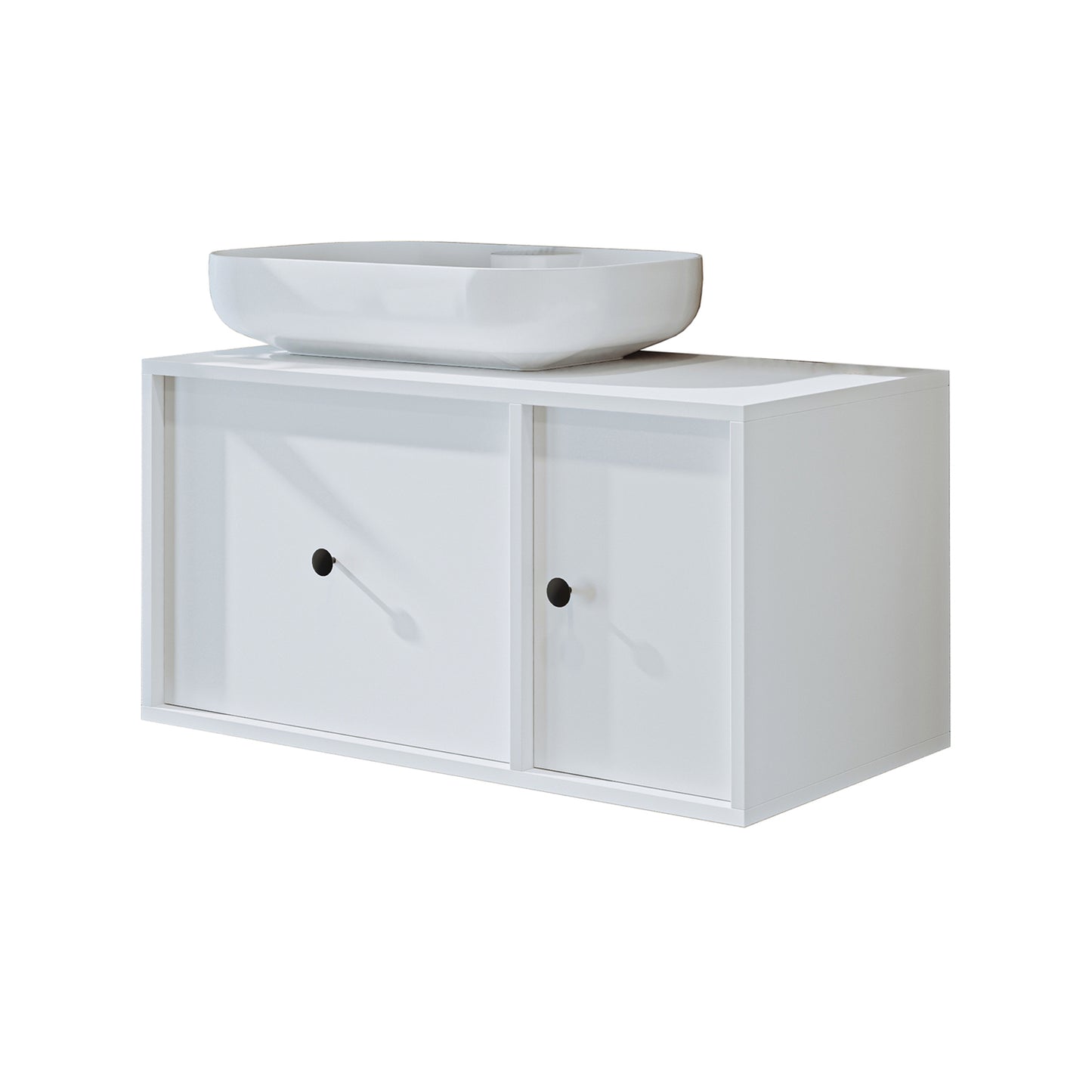 Roomart Badezimmermöbel GUSTO 90 cm – Keramik Waschbecken &/oder Unterschrank – Modernes Design – Varianten wählbar – Eiche oder Weiß