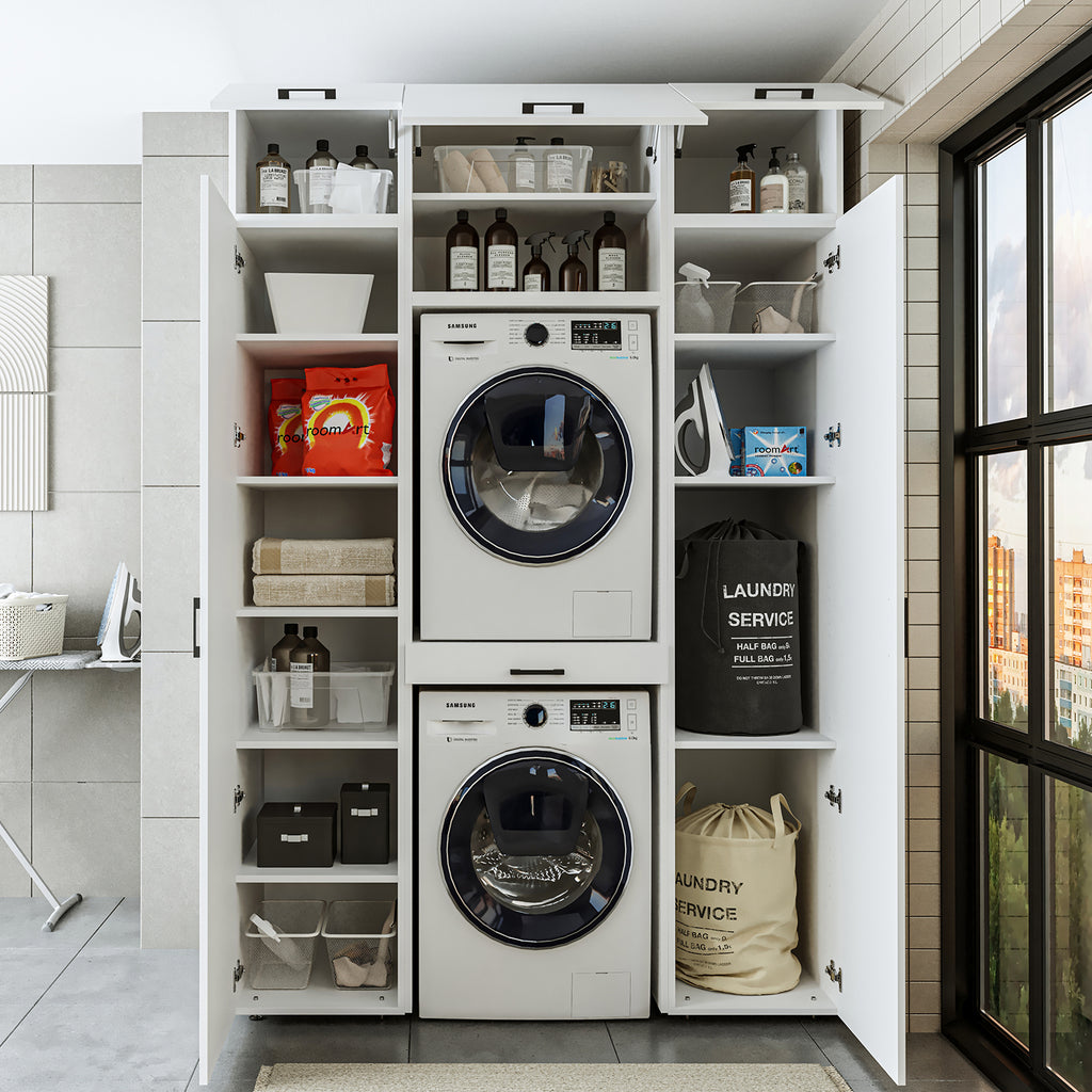 Roomart Waschmaschinenschrank DUO I – 2 Geräte übereinander & Hochschrank, 157 cm