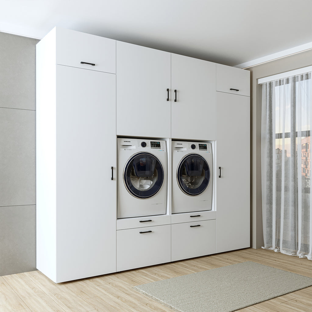 Roomart Waschmaschinenschrank SERIE 2 – Doppelschrank mit Seitenschränken, 3 Farben