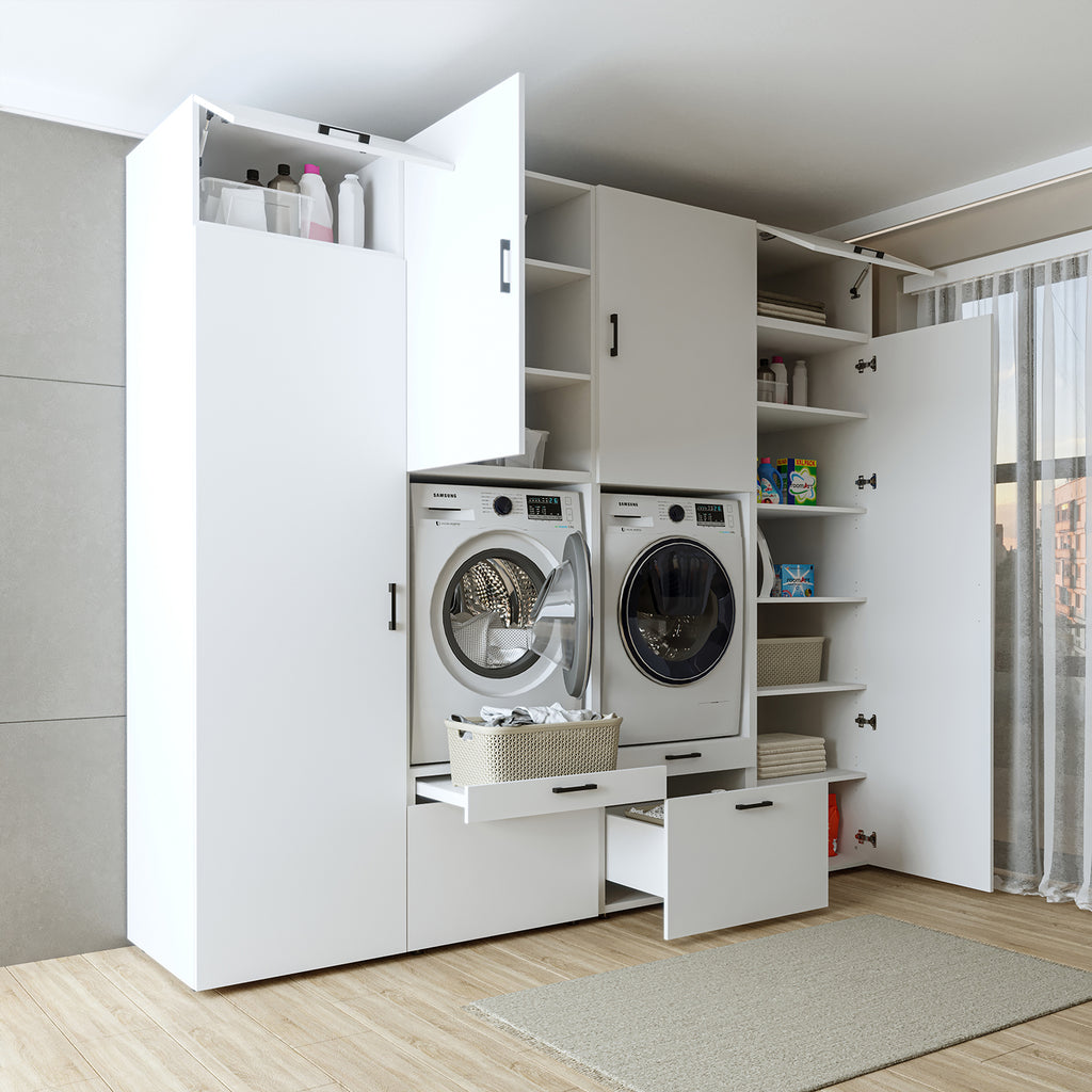 Roomart Waschmaschinenschrank SERIE 2 – Doppelschrank mit Seitenschränken, 3 Farben