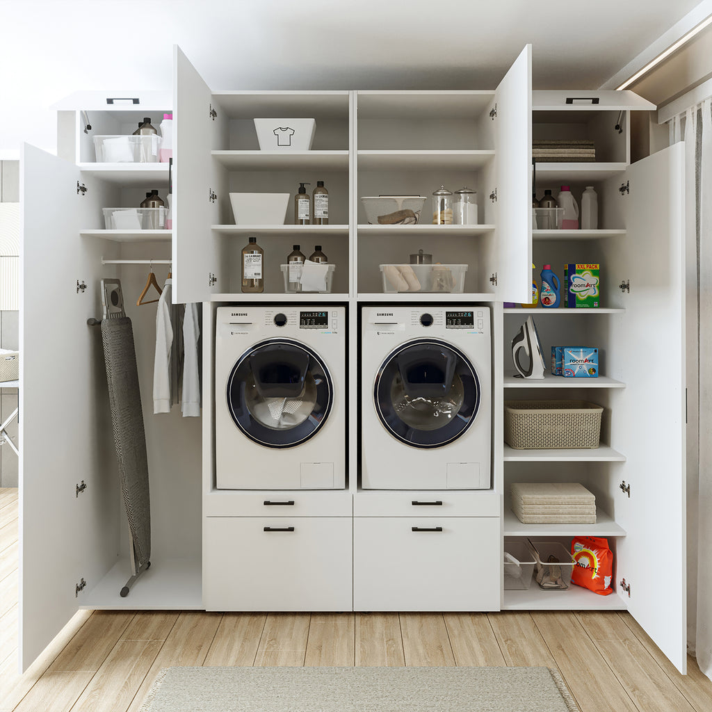 Roomart Waschmaschinenschrank SERIE 2 – Doppelschrank mit Seitenschränken, 3 Farben