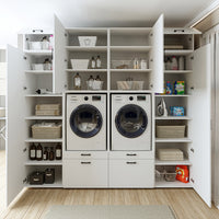 Roomart Waschmaschinenschrank SERIE 2 – Doppelschrank mit Seitenschränken, 3 Farben