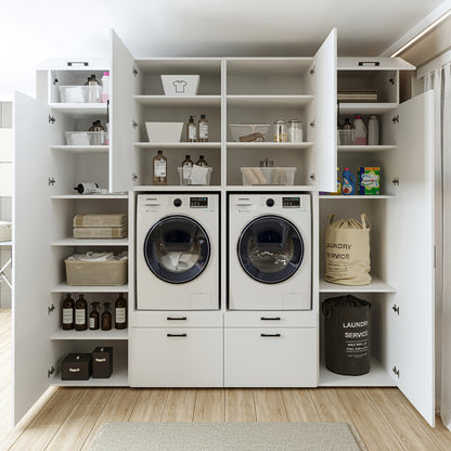 Roomart Waschmaschinenschrank SERIE 2 – Doppelschrank mit Seitenschränken, 3 Farben