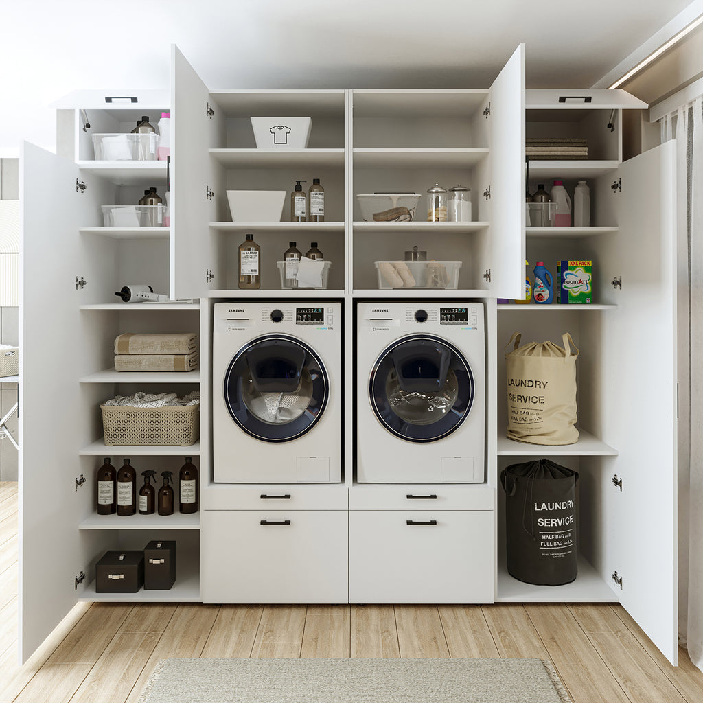 Roomart Waschmaschinenschrank SERIE 2 – Doppelschrank mit Seitenschränken, 3 Farben