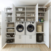 Roomart Waschmaschinenschrank SERIE 2 – Doppelschrank mit Seitenschränken, 3 Farben