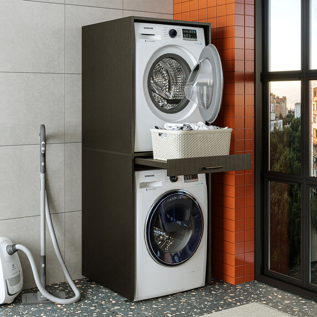 Roomart Waschmaschinenschrank für Trockner & Waschmaschine, in 3 Farben, mit Ausziehbrett  • Weiß • Eiche • Schwarz Eiche