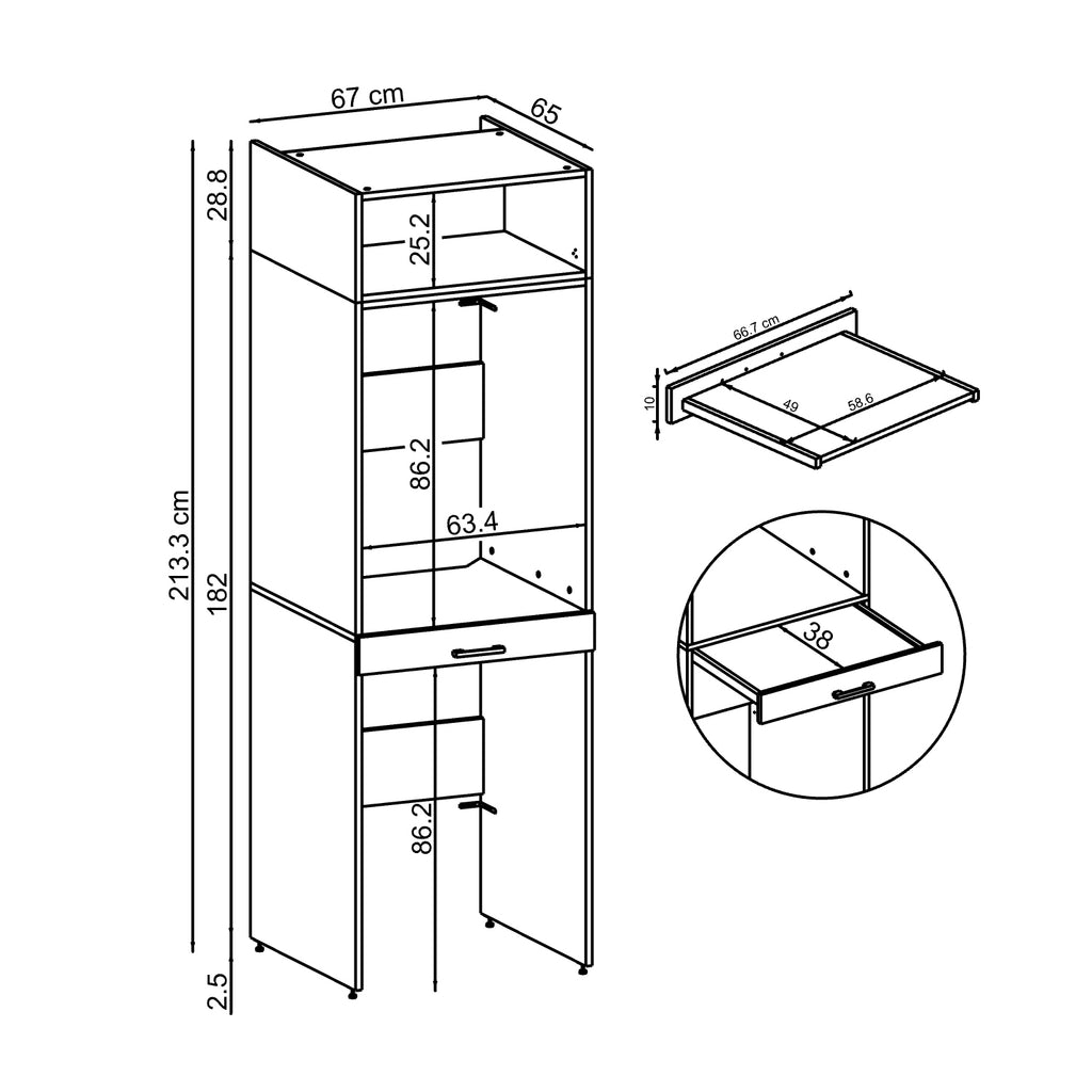Roomart Waschmaschinenschrank für Trockner & Waschmaschine, in 3 Farben, mit Ausziehbrett • Weiß • Eiche • Schwarz Eiche - waschmaschinenuntergestelle, dämpfer waschmaschine, waschmaschinen aufsatz für trockner, unterschrank waschmaschine, kühlschrank erh