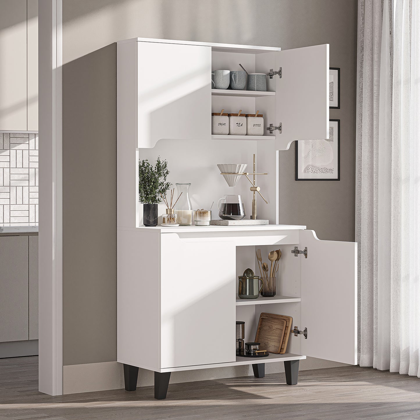 Roomart Küchenschrank DEFNE, 182 cm, mit offener Nische für Kaffeemaschine, in 5 Farben