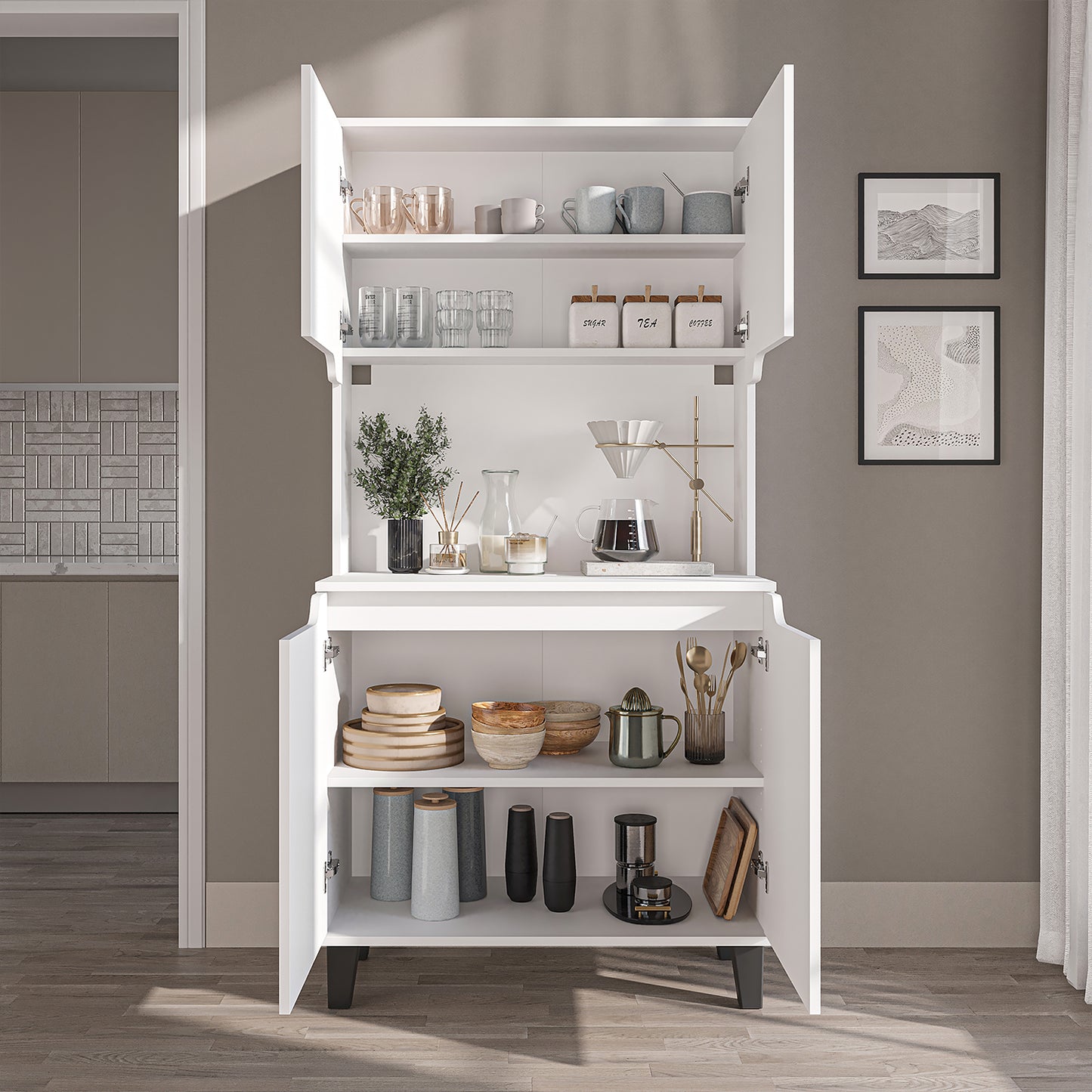 Roomart Küchenschrank DEFNE, 182 cm, mit offener Nische für Kaffeemaschine, in 5 Farben
