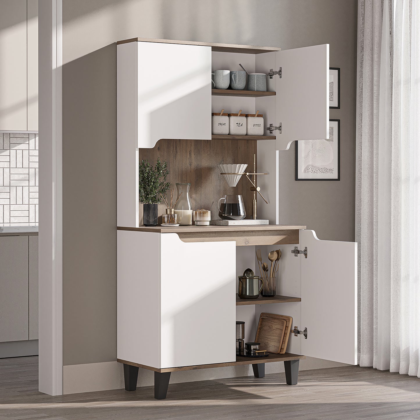 Roomart Küchenschrank DEFNE, 182 cm, mit offener Nische für Kaffeemaschine, in 5 Farben