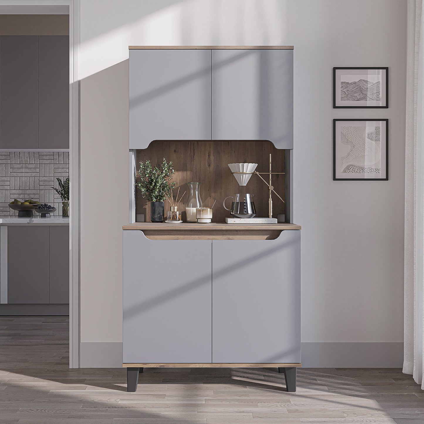 Roomart Küchenschrank DEFNE, 182 cm, mit offener Nische für Kaffeemaschine, in 5 Farben