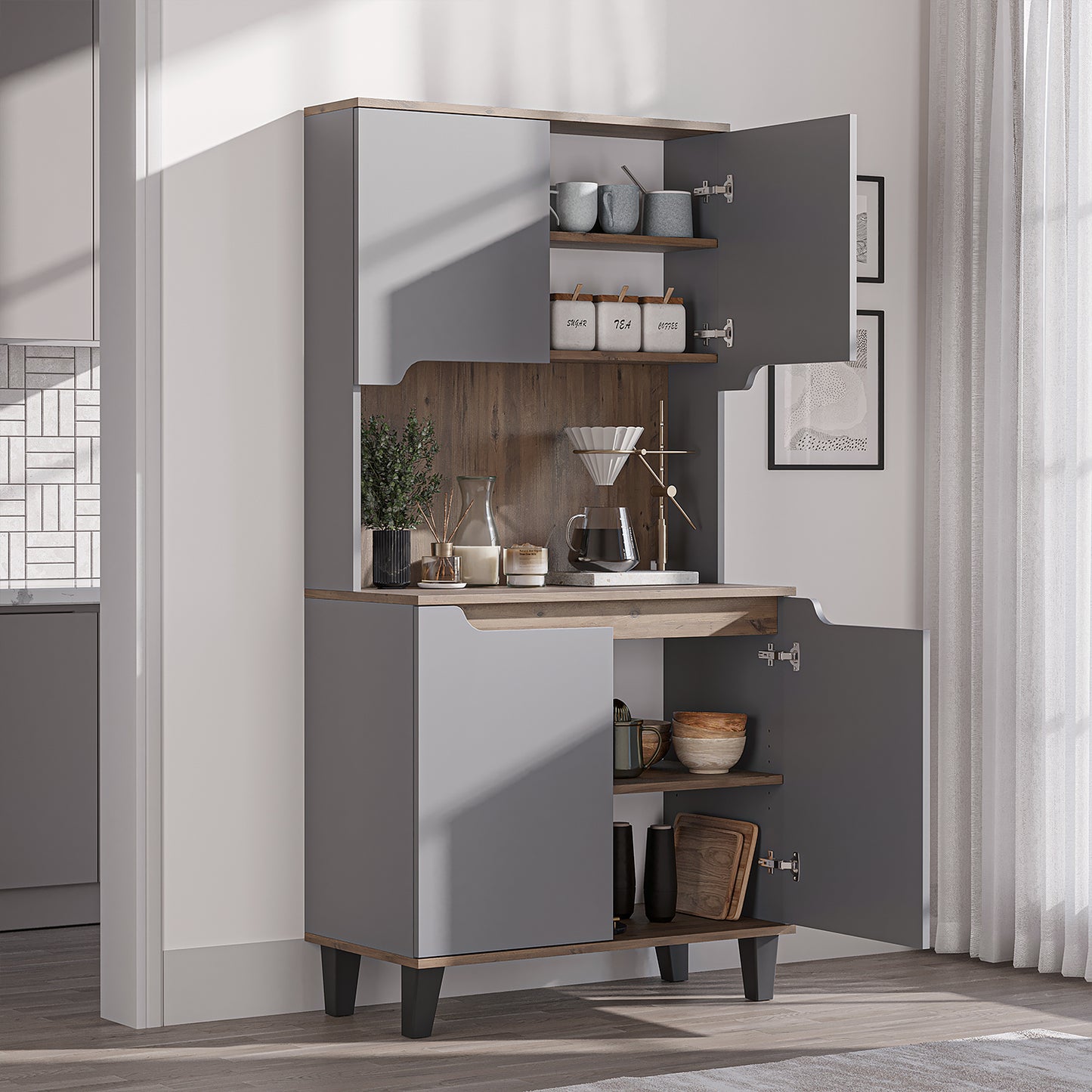Roomart Küchenschrank DEFNE, 182 cm, mit offener Nische für Kaffeemaschine, in 5 Farben
