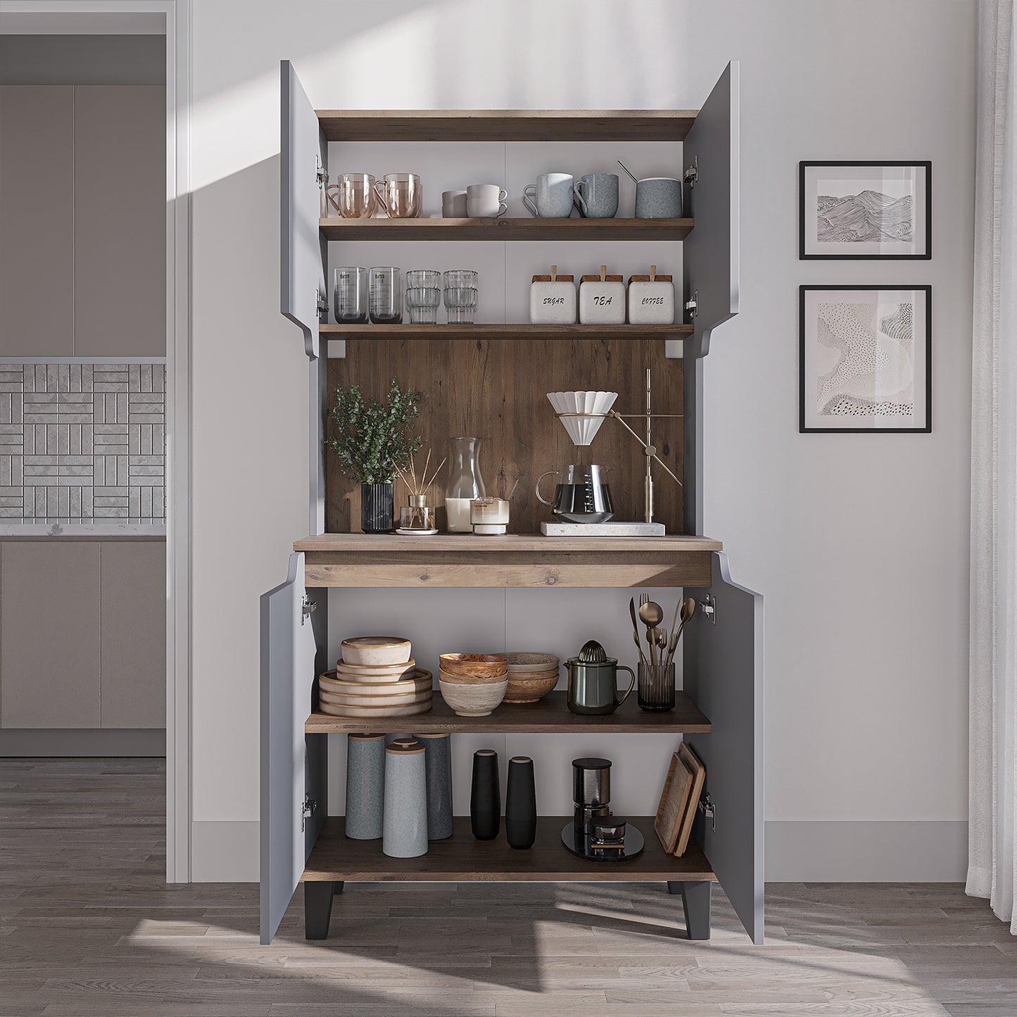 Roomart Küchenschrank DEFNE, 182 cm, mit offener Nische für Kaffeemaschine, in 5 Farben