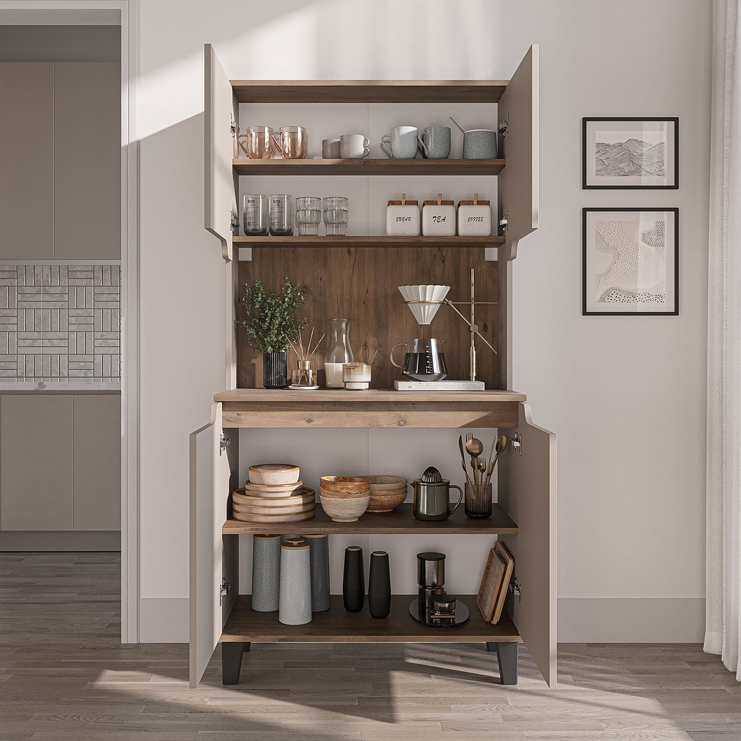 Roomart Küchenschrank DEFNE, 182 cm, mit offener Nische für Kaffeemaschine, in 5 Farben