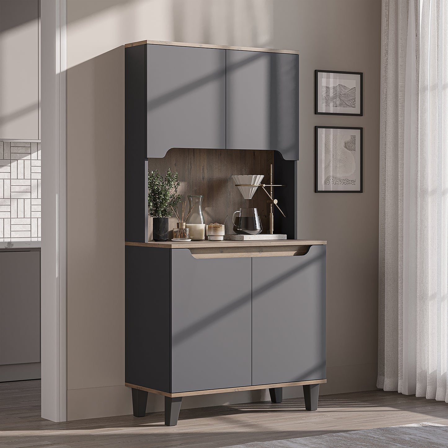 Roomart Küchenschrank DEFNE, 182 cm, mit offener Nische für Kaffeemaschine, in 5 Farben