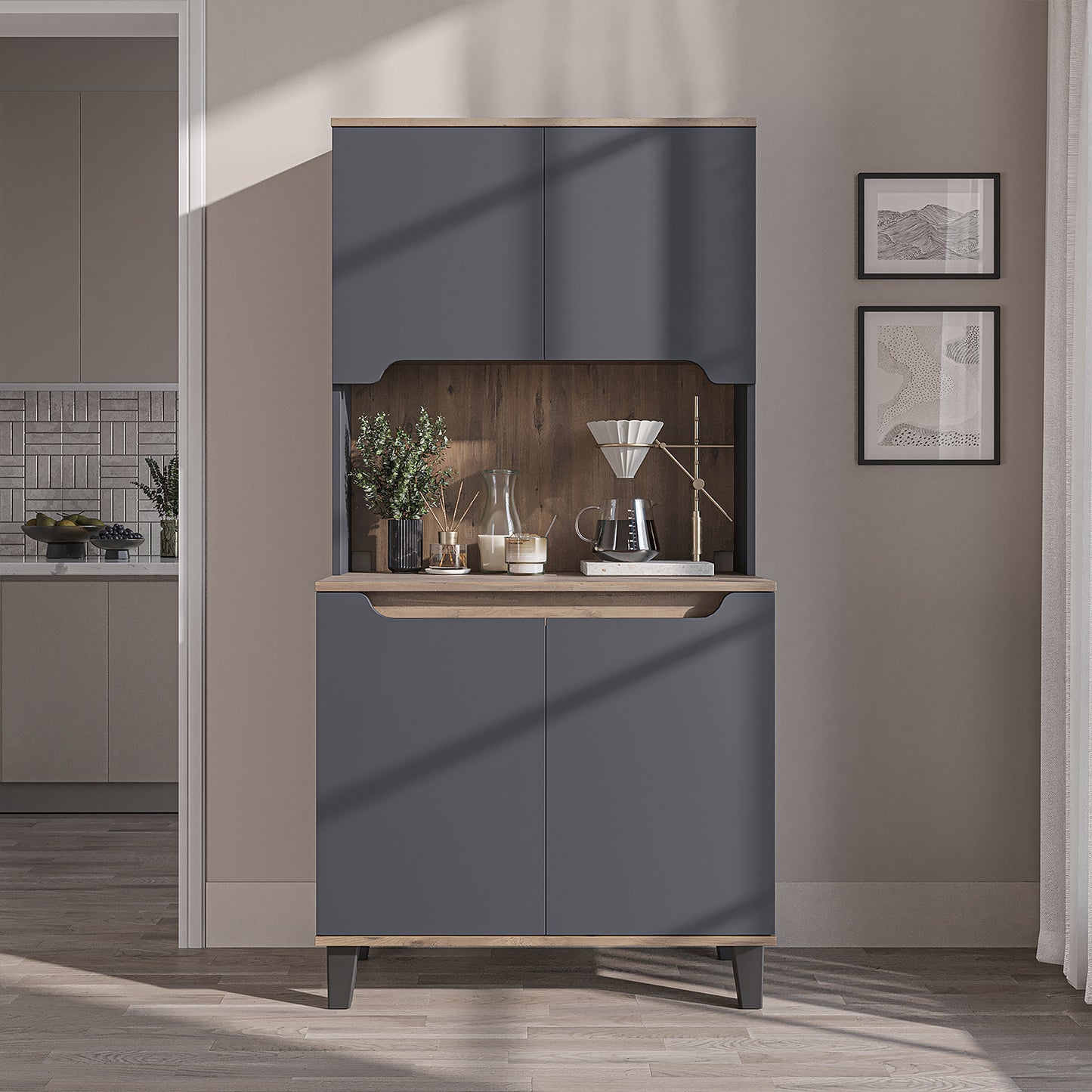 Roomart Küchenschrank DEFNE, 182 cm, mit offener Nische für Kaffeemaschine, in 5 Farben