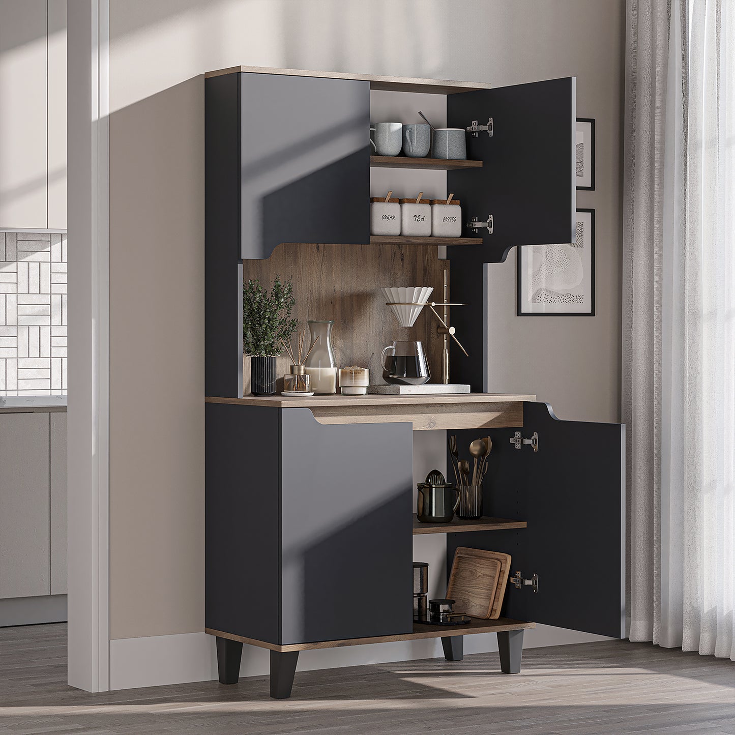 Roomart Küchenschrank DEFNE, 182 cm, mit offener Nische für Kaffeemaschine, in 5 Farben