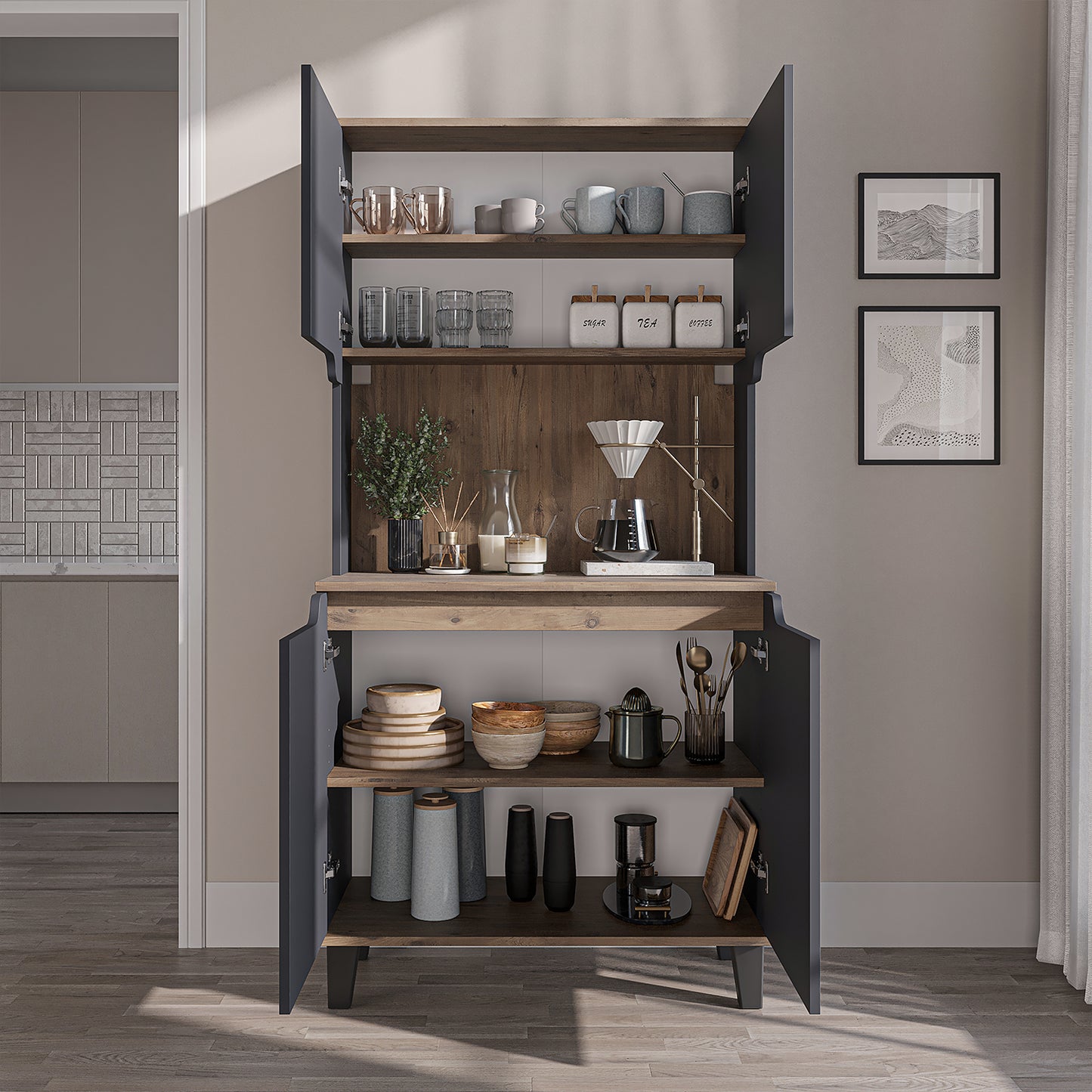 Roomart Küchenschrank DEFNE, 182 cm, mit offener Nische für Kaffeemaschine, in 5 Farben