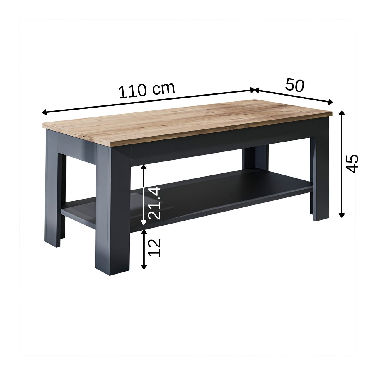 Roomart Couchtisch HELSINKI, 80 oder 110 cm, mit Ablageboden, in 4 Farben