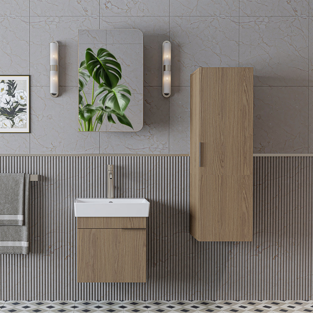 ROOMART Badmöbelset LYCIA 50 cm Unterschrank mit Keramik-Waschbecken, Spiegelschrank, Seitenschrank, Badezimmermöbel in 4 Farben