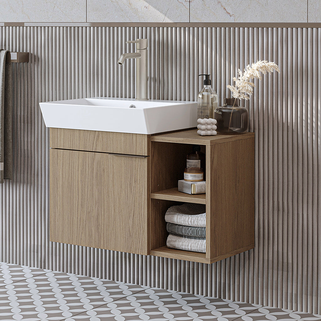 Roomart Badmöbel LYCIA 72 cm – Waschbeckenunterschrank mit Keramik-Waschbecken – Waschtischunterschrank für Badezimmer – Modernes Badmöbel mit Stauraum – 4 Farben