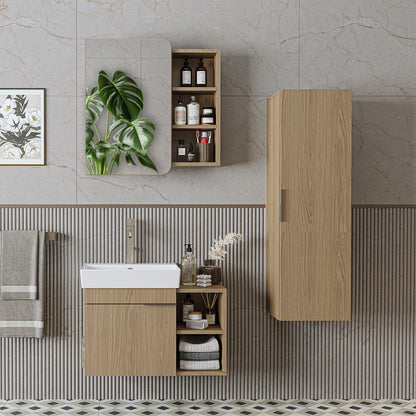 Roomart Badmöbel Set LYCIA 72 cm – 4-teiliges Badezimmermöbel-Set mit Keramik-Waschbecken, Spiegelschrank & Seitenschrank – Badmöbel in 4 Farben