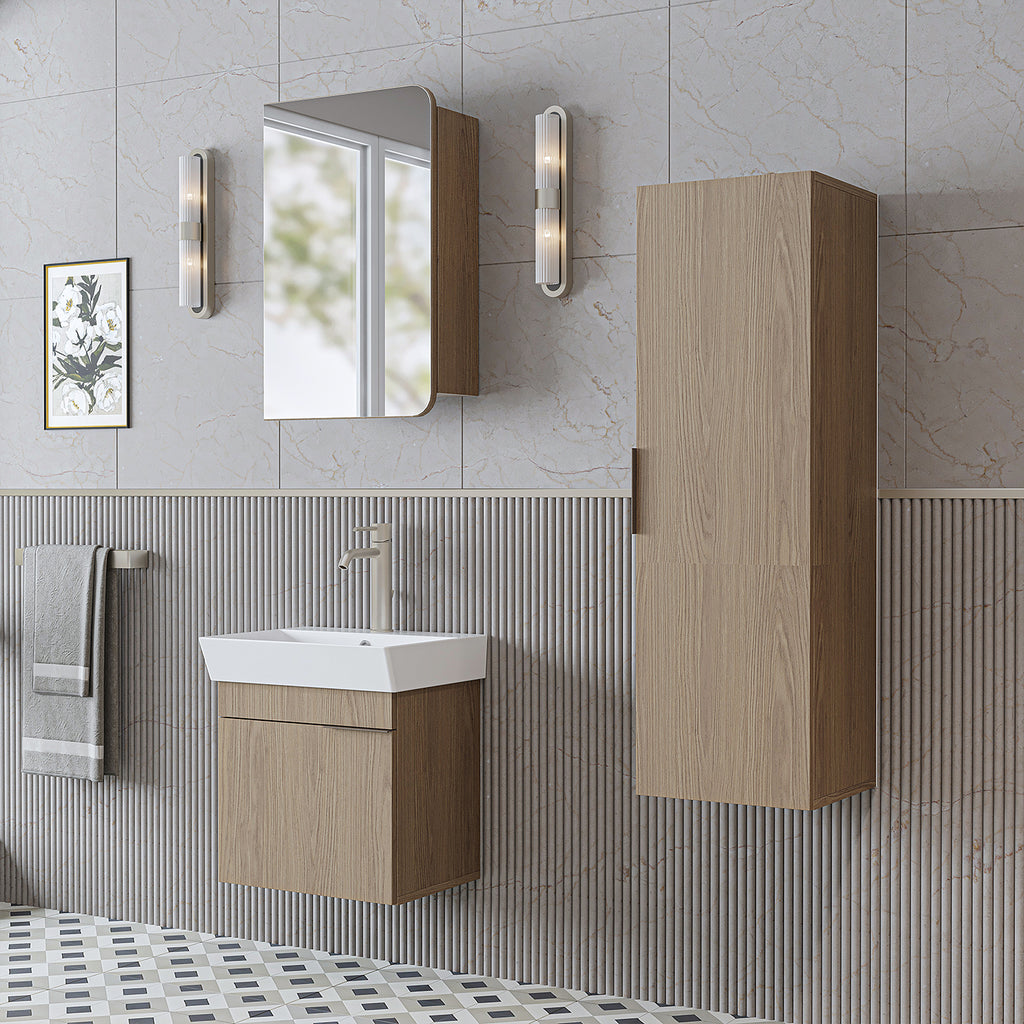 ROOMART Badmöbelset LYCIA 50 cm Unterschrank mit Keramik-Waschbecken, Spiegelschrank, Seitenschrank, Badezimmermöbel in 4 Farben