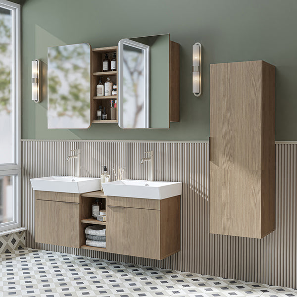 Roomart Badmöbel Set LYCIA 120 cm – 4-teiliges Badezimmermöbel-Set mit Keramik-Waschbecken, Spiegelschrank & Seitenschrank – Badmöbel in 4 Farben