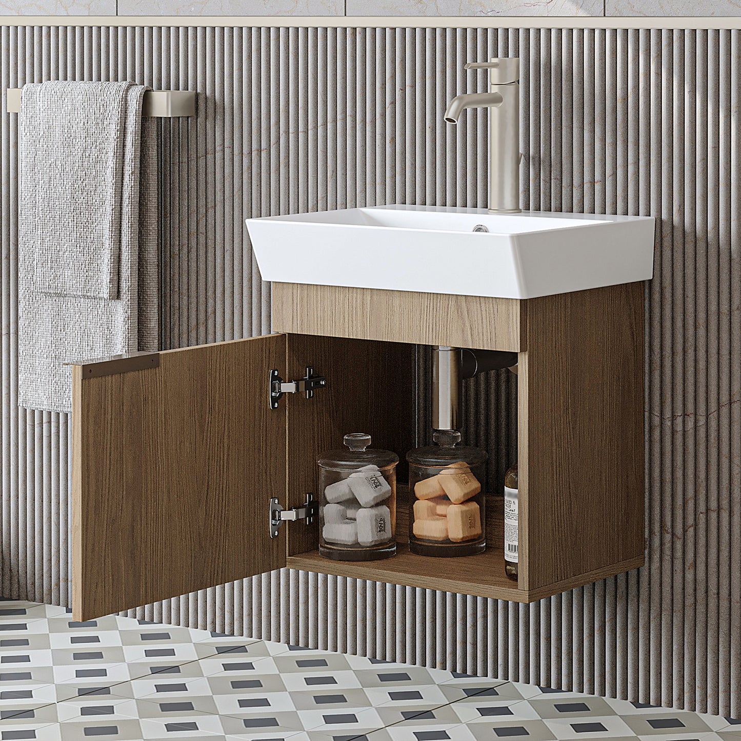 Roomart Badmöbel LYCIA 50 cm – Waschbeckenunterschrank mit Keramik-Waschbecken – Waschtischunterschrank für Badezimmer – Modernes Badmöbel mit Stauraum – 4 Farben