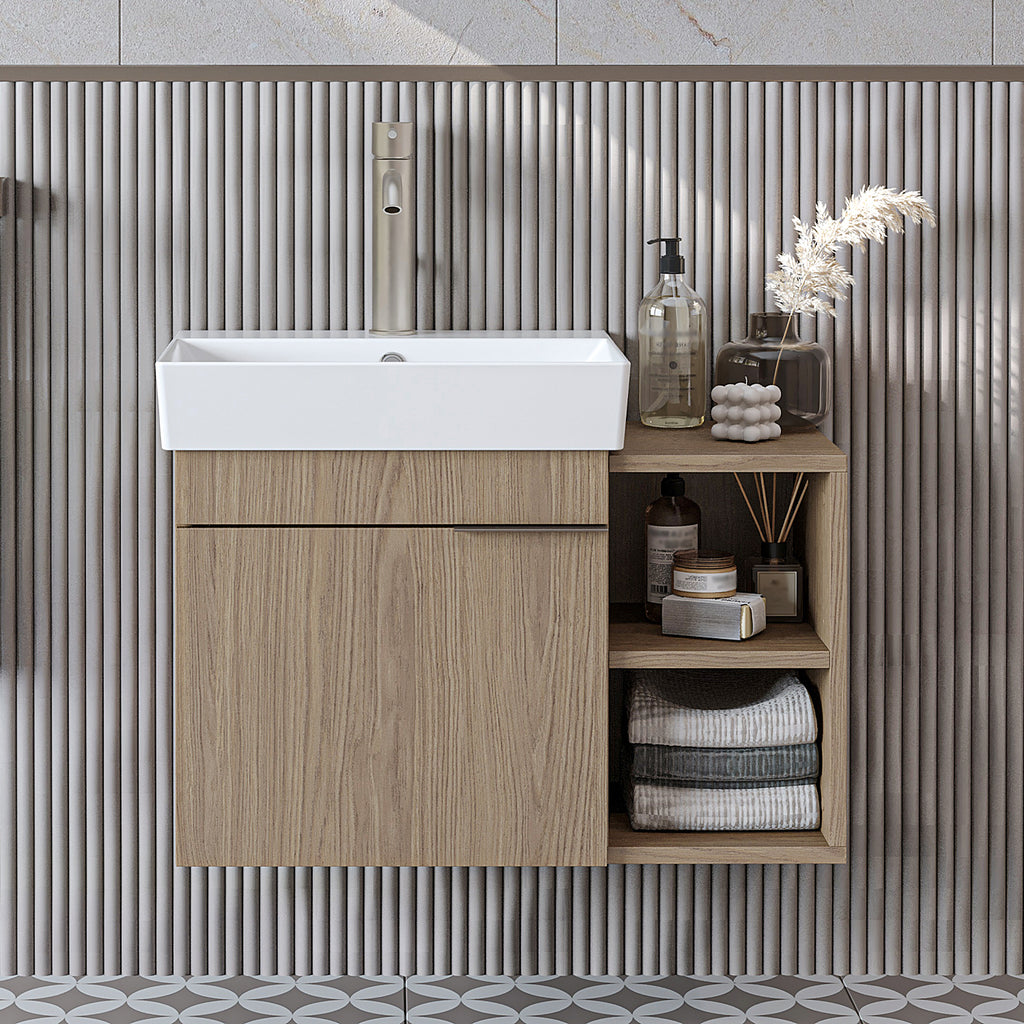 Roomart Badmöbel LYCIA 72 cm – Waschbeckenunterschrank mit Keramik-Waschbecken – Waschtischunterschrank für Badezimmer – Modernes Badmöbel mit Stauraum – 4 Farben