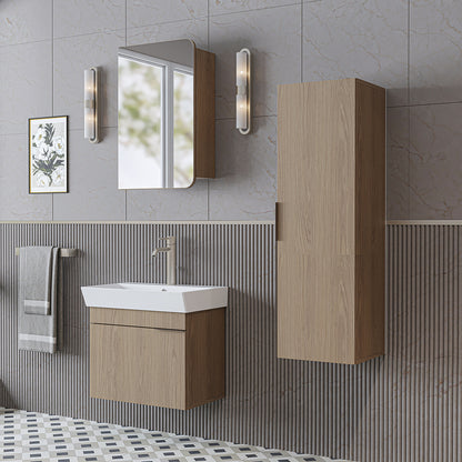 Roomart Badmöbel Set LYCIA 60 cm – 4-teiliges Badezimmermöbel-Set mit Keramik-Waschbecken, Spiegelschrank & Seitenschrank – Badmöbel in 4 Farben