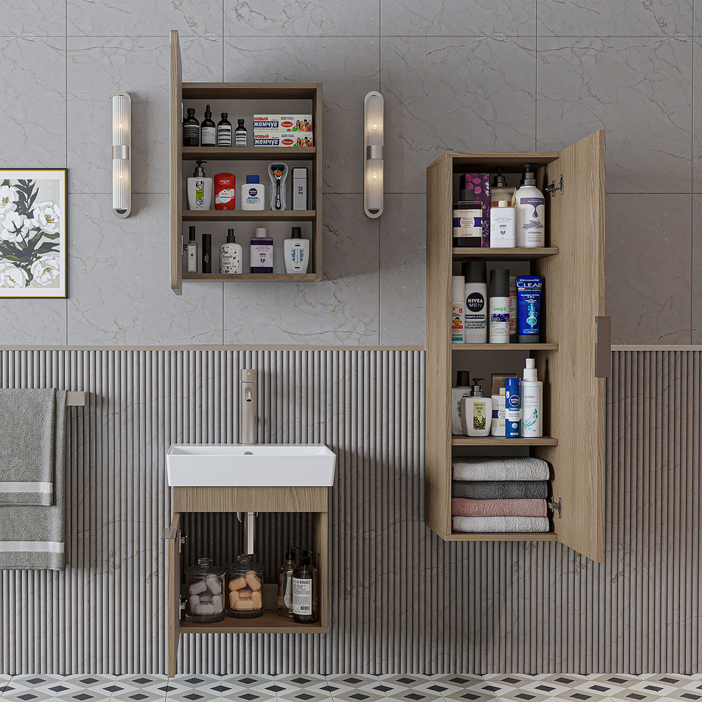 ROOMART Badmöbelset LYCIA 50 cm Unterschrank mit Keramik-Waschbecken, Spiegelschrank, Seitenschrank, Badezimmermöbel in 4 Farben