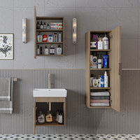 Roomart Badmöbel Set LYCIA 50 cm – 4-teiliges Badezimmermöbel-Set mit Keramik-Waschbecken, Spiegelschrank & Seitenschrank – Badmöbel in 4 Farben