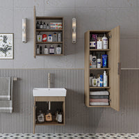 ROOMART Badmöbelset LYCIA 50 cm Unterschrank mit Keramik-Waschbecken, Spiegelschrank, Seitenschrank, Badezimmermöbel in 4 Farben