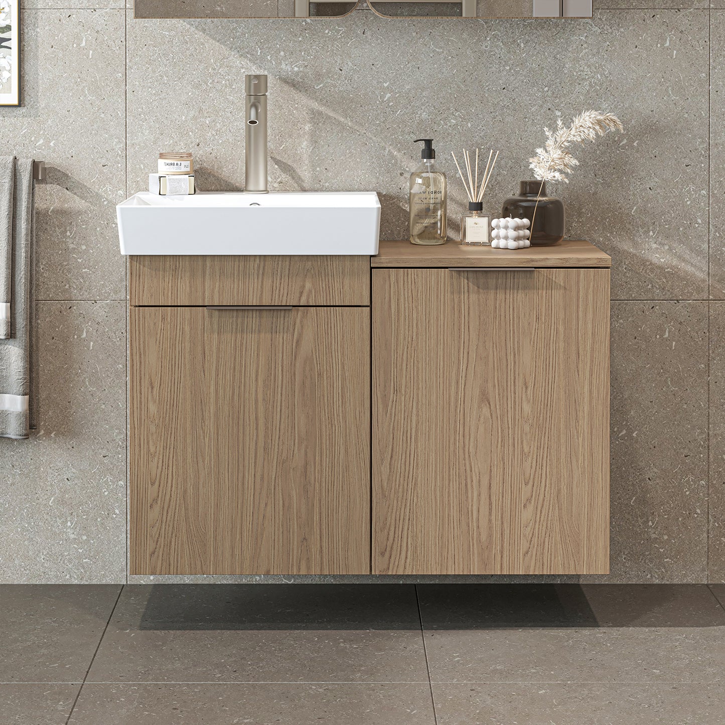 Roomart 2-teiliges Badmöbel-Set LYCIA, 49 cm, Waschtisch mit Spiegelschrank, in 4 Farben