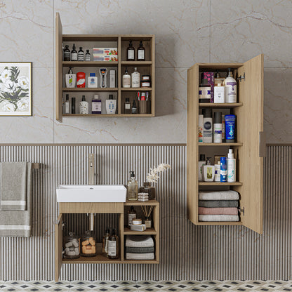 Roomart Badmöbel Set LYCIA 72 cm – 4-teiliges Badezimmermöbel-Set mit Keramik-Waschbecken, Spiegelschrank & Seitenschrank – Badmöbel in 4 Farben