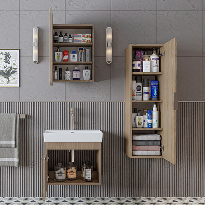 Roomart Badmöbel Set LYCIA 60 cm – 4-teiliges Badezimmermöbel-Set mit Keramik-Waschbecken, Spiegelschrank & Seitenschrank – Badmöbel in 4 Farben