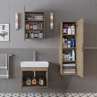 Roomart Badmöbel Set LYCIA 60 cm – 4-teiliges Badezimmermöbel-Set mit Keramik-Waschbecken, Spiegelschrank & Seitenschrank – Badmöbel in 4 Farben