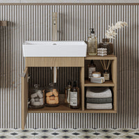 Roomart Badmöbel Set LYCIA 72 cm – 4-teiliges Badezimmermöbel-Set mit Keramik-Waschbecken, Spiegelschrank & Seitenschrank – Badmöbel in 4 Farben