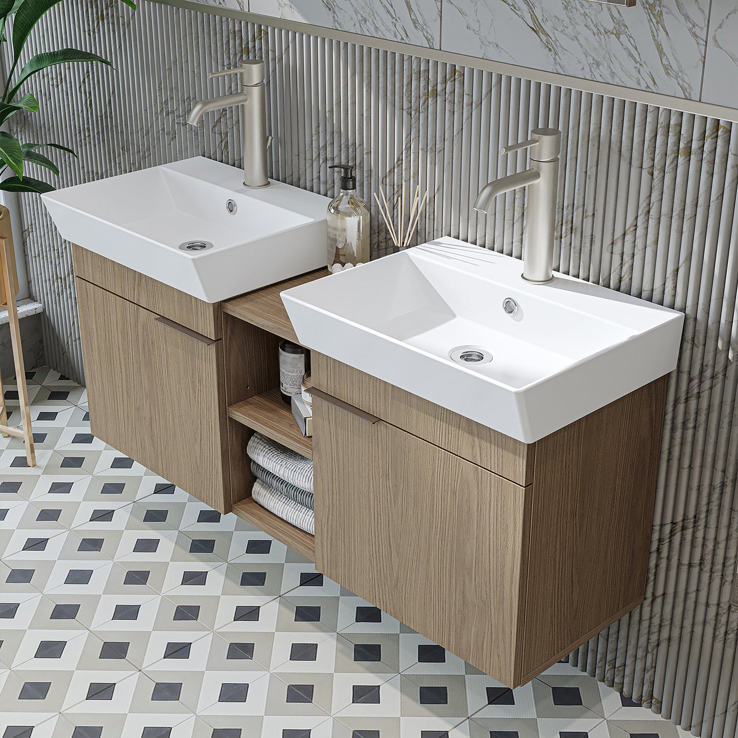 Roomart Badmöbel LYCIA 120 cm – Waschbeckenunterschrank mit Keramik-Waschbecken – Waschtischunterschrank für Badezimmer – Modernes Badmöbel mit Stauraum – 4 Farben