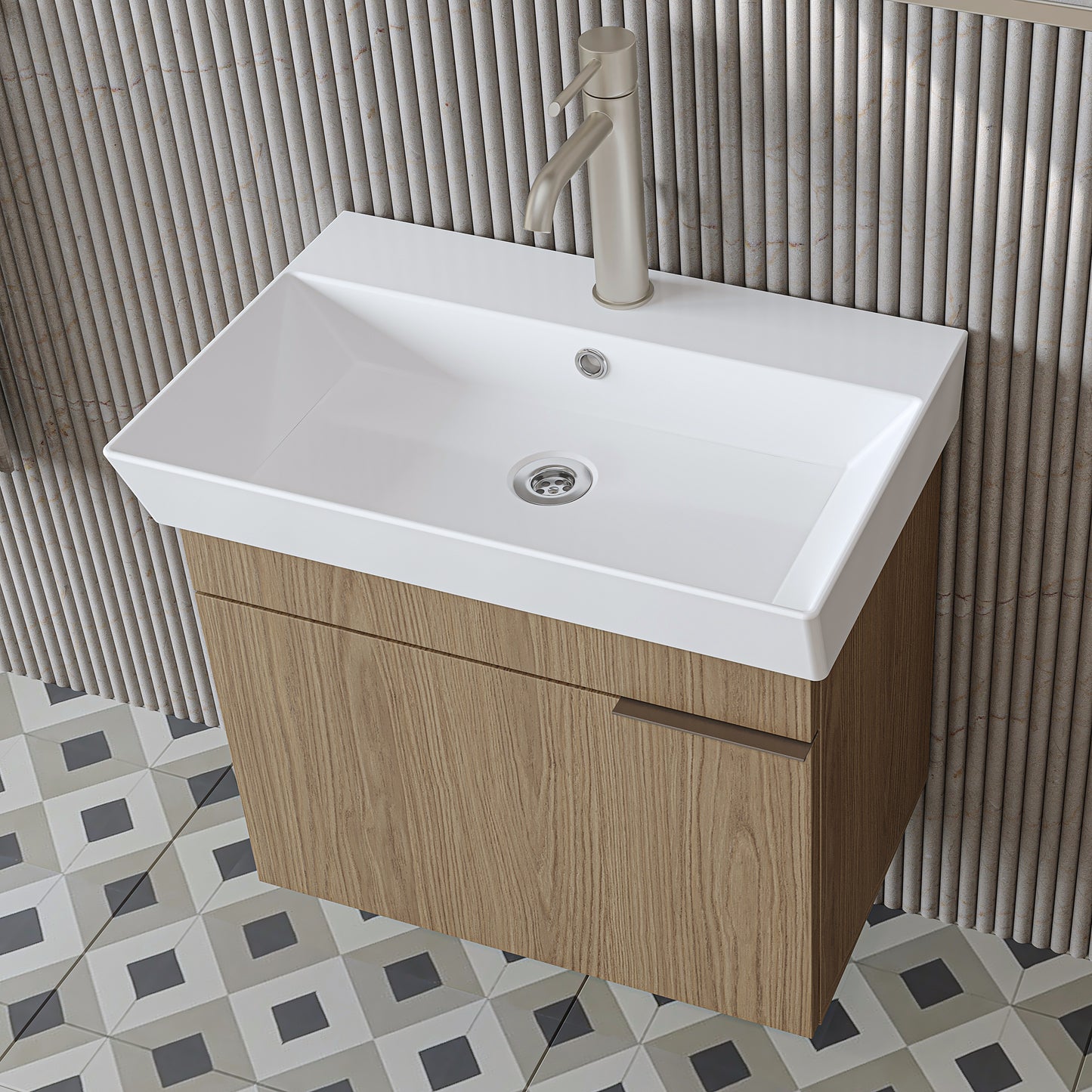 Roomart Badmöbel LYCIA 60 cm – Waschbeckenunterschrank mit Keramik-Waschbecken – Waschtischunterschrank für Badezimmer – Modernes Badmöbel mit Stauraum – 4 Farben